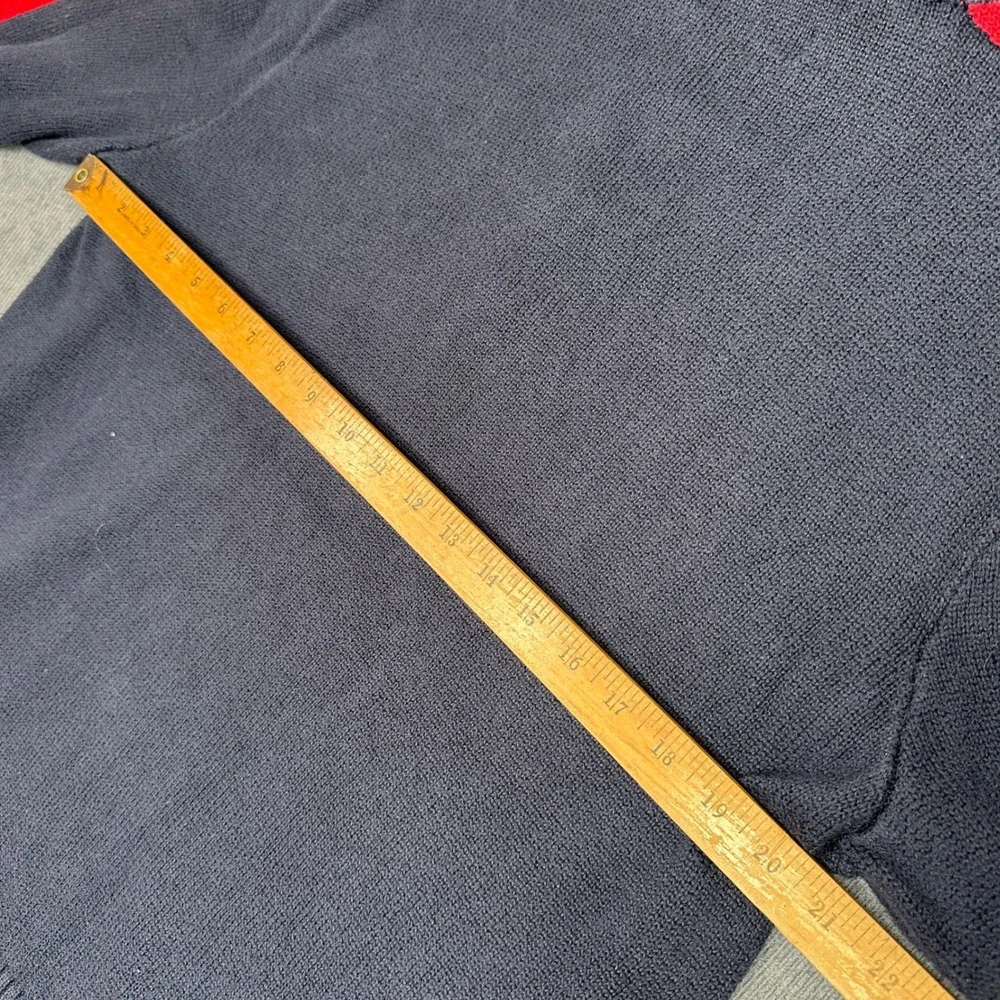 Polo Ralph Lauren Mens XL Quarter Zip Y2k Sweater‎ Navy Blue Red Stripe Cotton